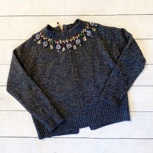 Tara Jarmon Dark Gray Jeweled Crewneck Sweater